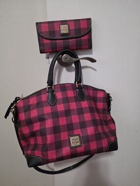 Dooney & Bourke Red and Black  Plaid Satchel with Matching Wallet